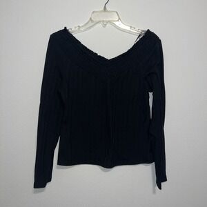 Jessica Simpson Black Long Sleeve‎ V Neck Ribbed Shirt
